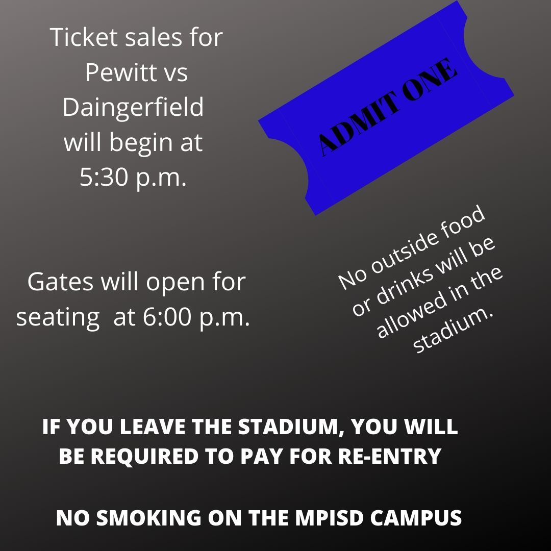 Pewitt_CISD's tweet photo. UPDATED INFORMATION REGARDING ENTRY TIME AND STADIUM PROCEDURES! https://t.co/cgG7qecO5S