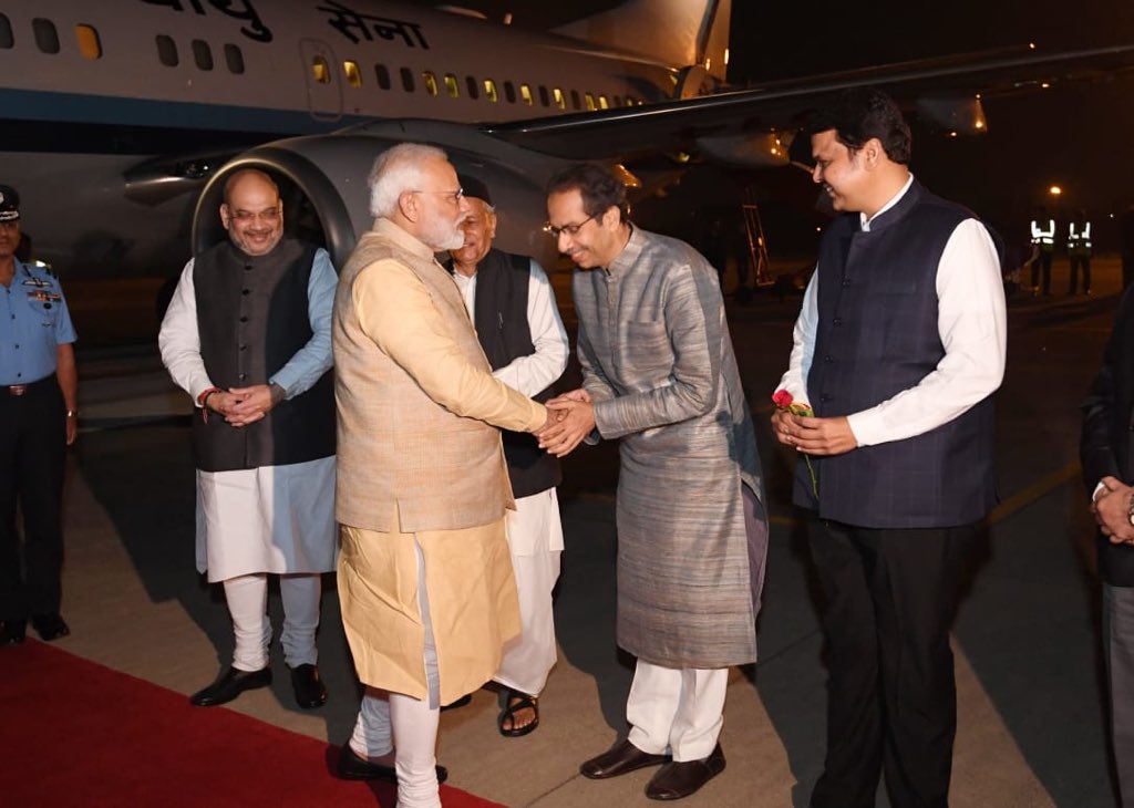 PMOIndia's tweet photo. The Prime Minister landed in Pune. He will take part in the DGP and IGP Conference in the city. 

Home Minister @AmitShah, Maharashtra Governor @BSKoshyari, CM Uddhav Thackeray, former CM @Dev_Fadnavis and other dignitaries welcomed him at the airport. @OfficeofUT https://t.co/OW0h9ZrPoC