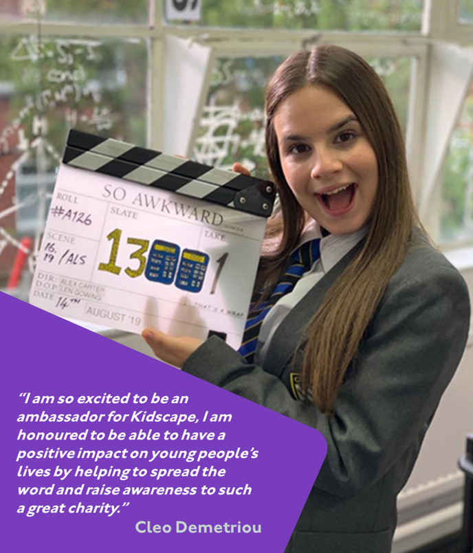 Breaking News!
We’re super excited to announce that <a href="/Cleodemetriou23/">Cleo Demetriou</a> has joined team <a href="/Kidscape/">Kidscape</a> as an Ambassador and we couldn’t be more thrilled. 💜

Cleo is most notably known for playing Lily in the <a href="/BAFTA/">BAFTA</a> winning children’s series 'So Awkward', seen on <a href="/cbbc/">CBBC</a>