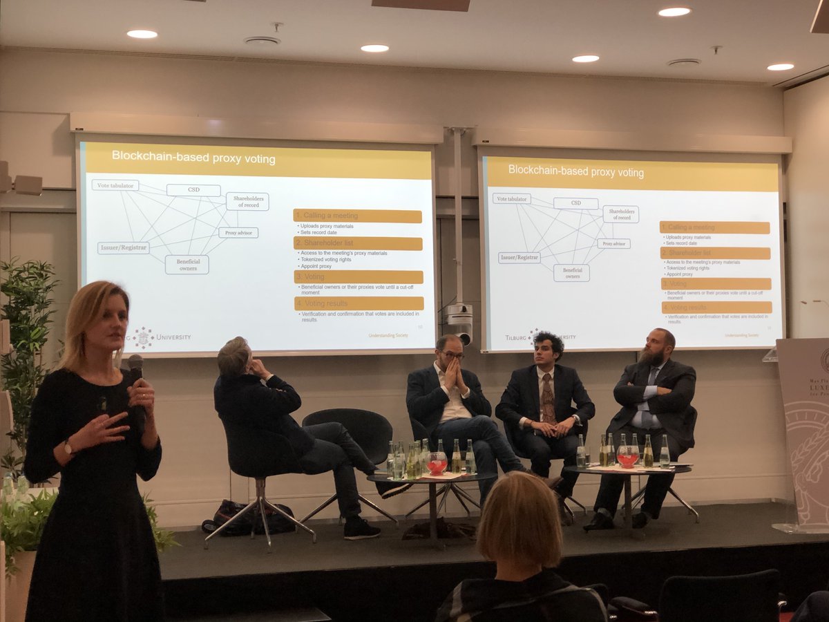 Max Planck Institute Luxembourg for Procedural Law (@mpi_luxembourg) on Twitter photo Penultimate speaker of the day, <a href="/AnneLafarre/">Anne Lafarre</a> (<a href="/TilburgLaw/">Tilburg Law School</a>) explains how #blockchaintechnology may solve #governance shortcomings relating to #voting. <a href="/TilburgU/">Tilburg University</a> @TilburgLawNews <a href="/letz_block/">LëtzBlock - Luxembourg Blockchain Association</a> Penultimate speaker of the day, <a href="/AnneLafarre/">Anne Lafarre</a> (<a href="/TilburgLaw/">Tilburg Law School</a>) explains how #blockchaintechnology may solve #governance shortcomings relating to #voting. <a href="/TilburgU/">Tilburg University</a> @TilburgLawNews <a href="/letz_block/">LëtzBlock - Luxembourg Blockchain Association</a>
