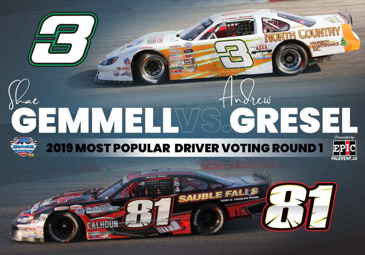 UnitedLMSeries's tweet image. TGIF! Lets start another battle in the 2019 APC Series Most Popular Driver bracket presented by @EpicRaceWear_ca! 

Round 2 Battle 5 is #3 @ShaeGemmell  Vs. #81 @SaubleFalls81

Vote for #3 Gemmell BY RETWEETING this post🔀
Vote for #81 Gresel by LIKING this post❤️