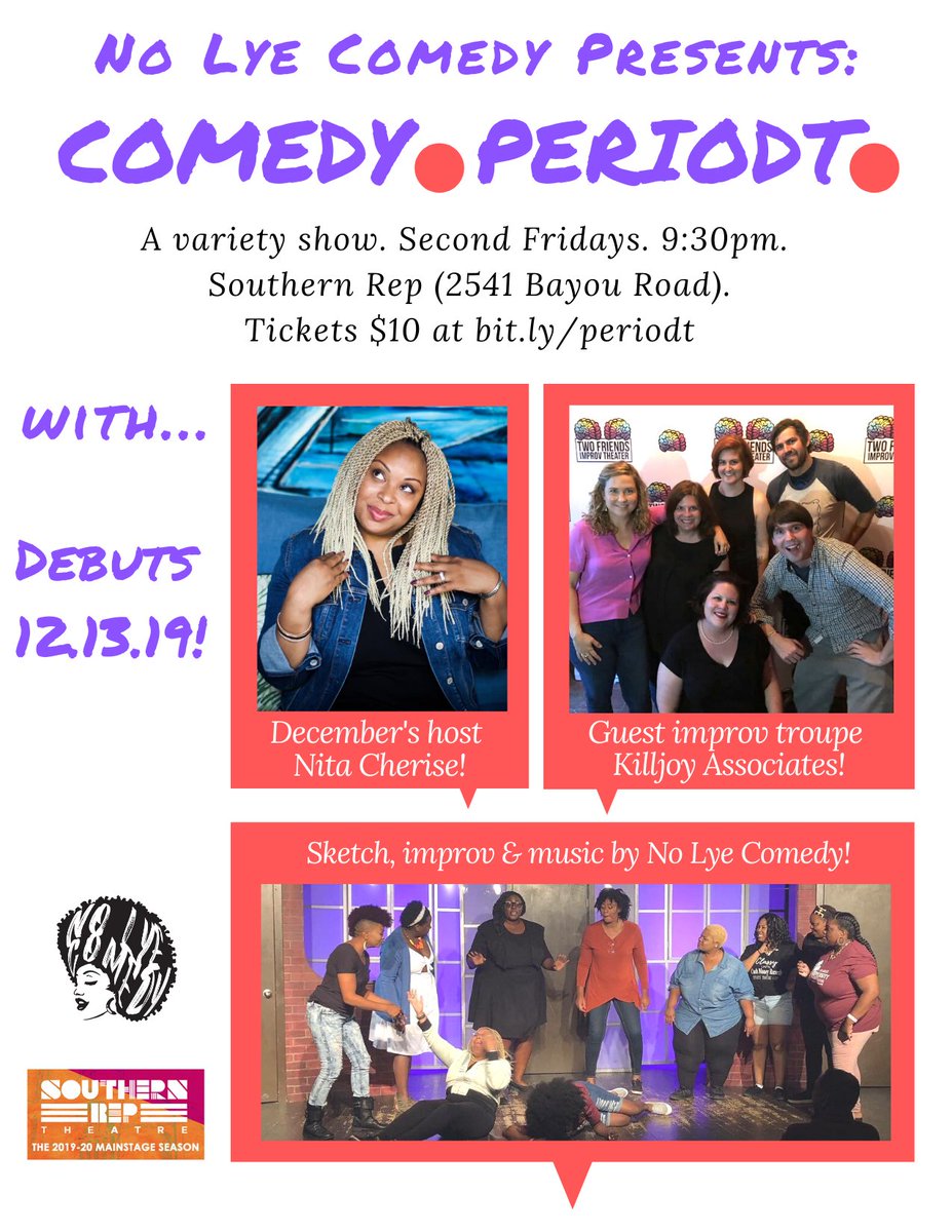 Join us next Friday at the debut of our new variety show Comedy. Periodt. featuring improv, sketch, and musical comedy! This month hosted by Nita Cherise 😍 

Get your tickets for $10 at bit.ly/periodt!