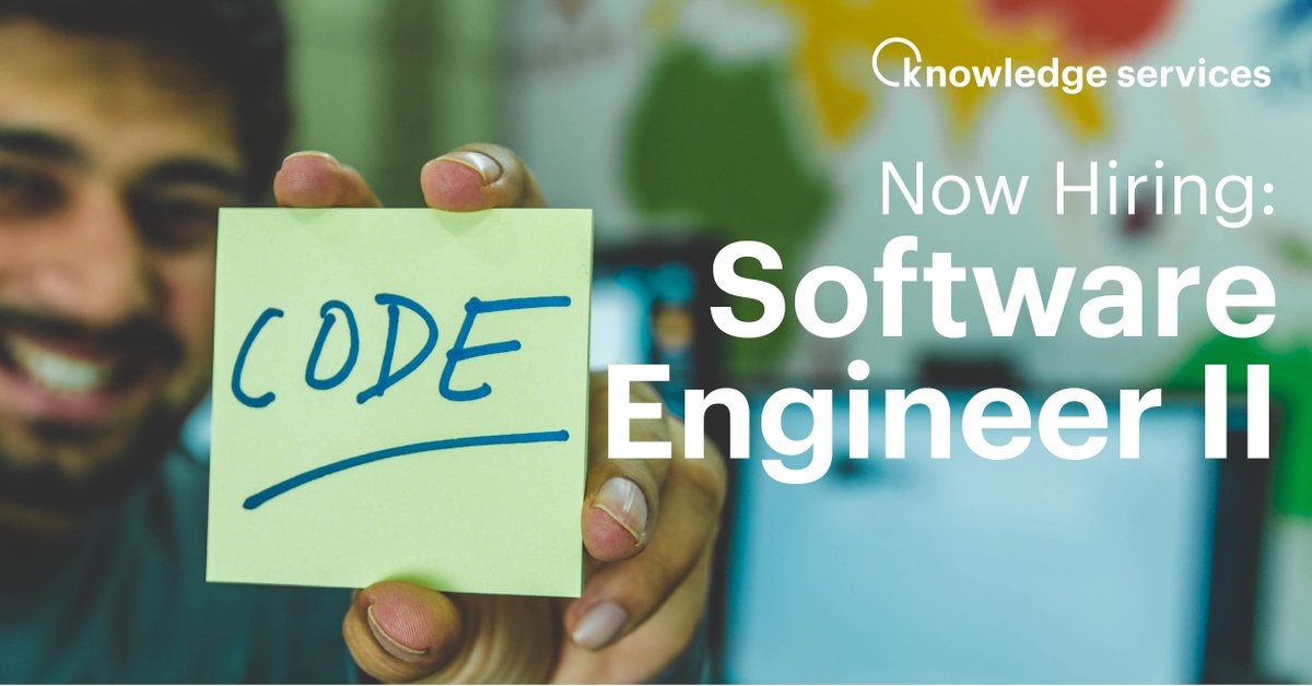 KnowledgeInc's tweet photo. We need a #SoftwareEngineer II to join our team &amp; write clean code &amp; use modern #DevOps &amp; #Agile processes/tools to build high-quality solutions. Apply ➡️ https://t.co/tnmh3ofFvl

#Scrum #Developer #PairMob #AgileProcess #SoftwareEngineerII #Software #Engineer #Hiring #Jobs #Tech https://t.co/WyFJsdKm0I