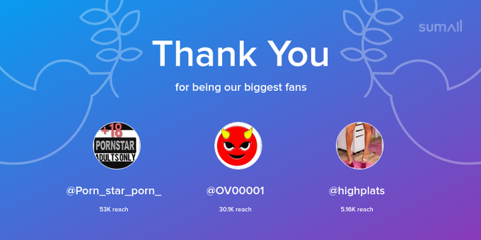 Our biggest fans this week: Porn_star_porn_, OV00001, highplats. Thank you! via https://t.co/Ic1sEYJmO8