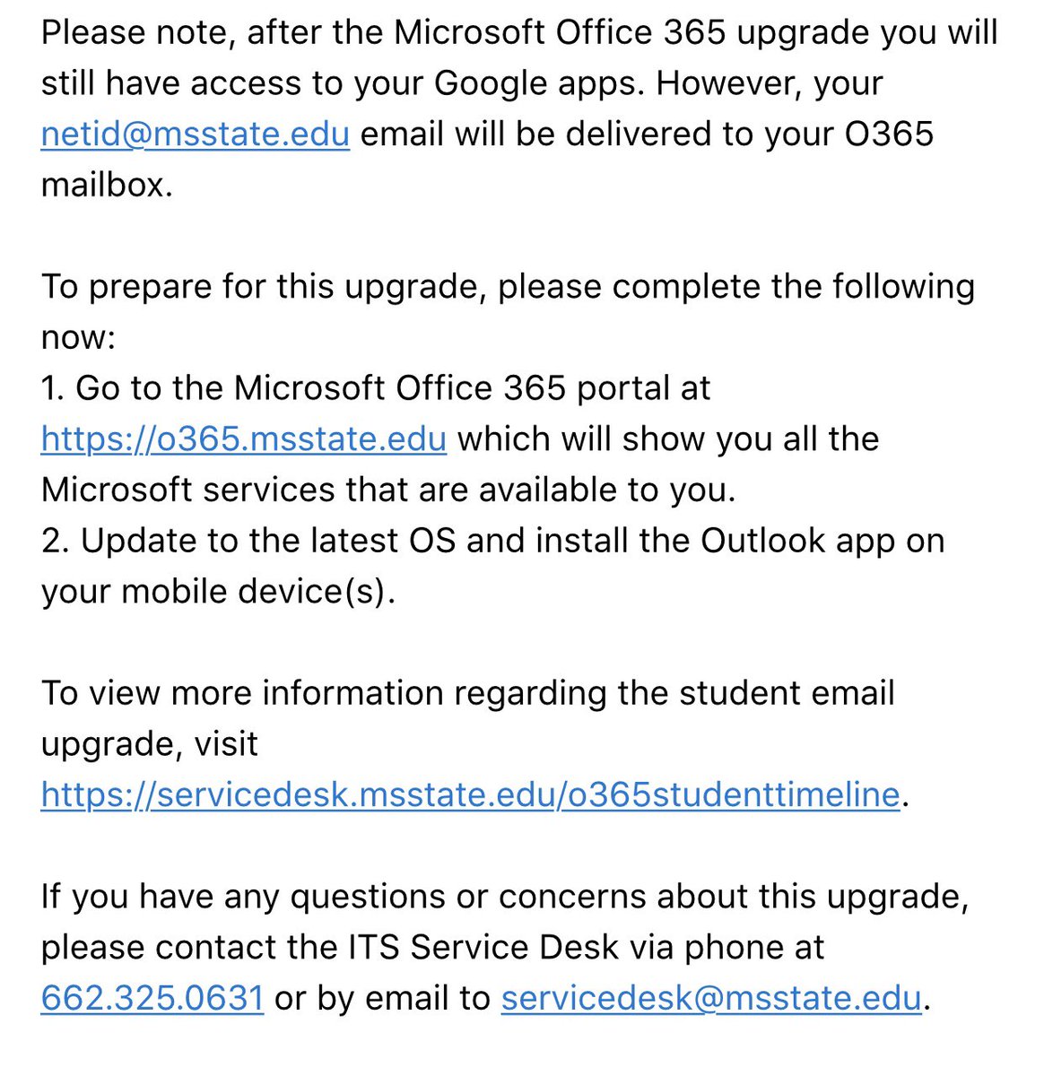 ATTN MSU STUDENTS: On February 26, 2020 MSU Students BullyMail, will be upgraded from Gmail to Microsoft Office 365. The Microsoft team will be coming to campus to help with the transition! Please read the images below for more information.