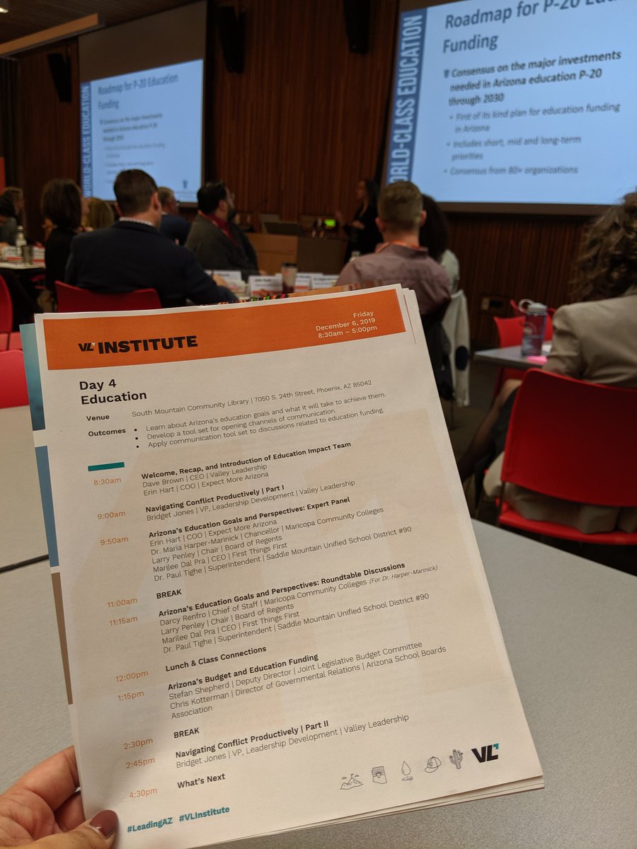 VLeadership's tweet photo. Education is one of the most pressing issues facing many Arizona families. Today, our #VLInstitute cohort is looking in depth at Arizona's education goals and what it will take to achieve them. #LeadingAZ https://t.co/9XB3StYtN3