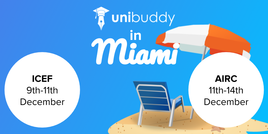 Unibuddy_'s tweet photo. Next week, Unibuddy will be in #Miami!
Meet us at #ICEF19 on Stand 61
And if you're at @A_I_R_C - book a meeting with us here: https://t.co/zb1GeRlIJ9 https://t.co/8CIvdmzIwy