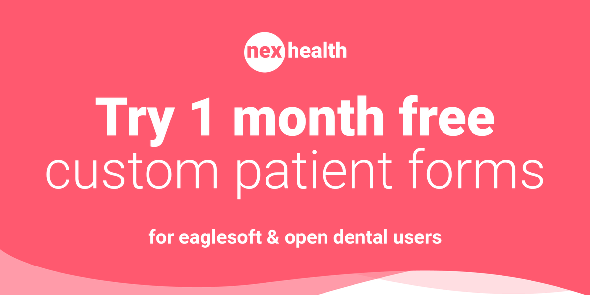 nexhealthHQ's tweet photo. We just rolled out custom patient forms for all #Eaglesoft and #OpenDental users! 🎉 Collecting sensitive information has never been easier. Try 1 month free today. #patientexperience https://t.co/Vb7OtAWdMX