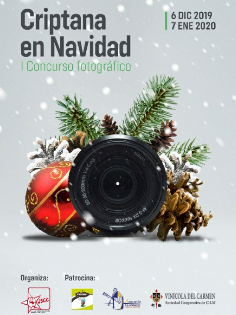 jscriptana's tweet photo. ¡Por fin os lo contamos!😊😊Os presentamos nuestro concurso de fotos navideño📸📸, así que coge el abrigo y la cámara y recorre el pueblo. Toda la información de las bases en el enlace😏😏.
https://t.co/s3yMIDE3v1
¡Anímate!💪💪👌👌
#CriptanaEnCriptana #JuventudCriptana https://t.co/CeElwj0KKv