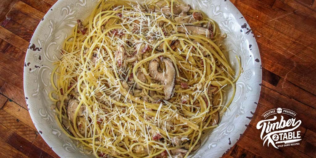 Realtree's tweet photo. Buck Oysters, Country Ham and Mushroom Pasta Sauce https://t.co/GLPi86yoKP Yep, we're talking pan-fried deer testicles and noodles. And it's delicious. #Realtree #TimberToTable @mickypen70 https://t.co/JTe84RTZnV