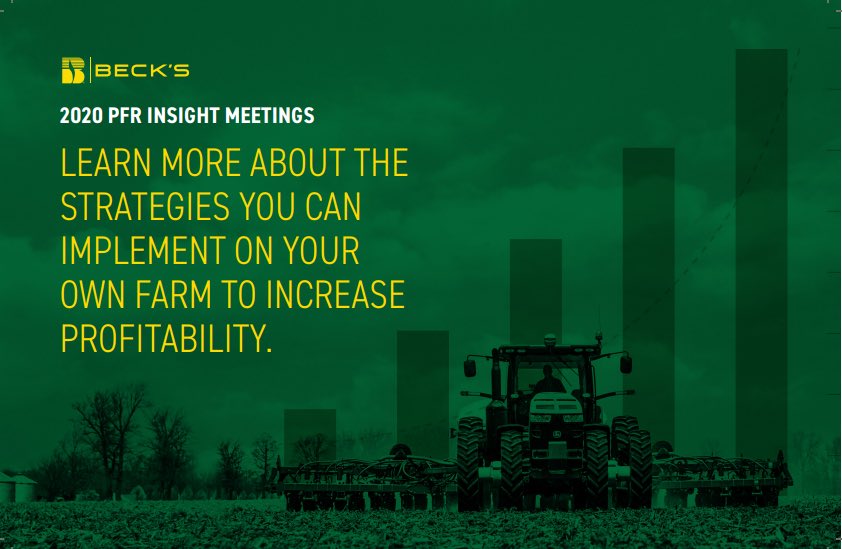 MikePruett1's tweet photo. Mark your calendar! Beckβs Practical Farm Research Insight meetings will be held on January 8th at Wedgwood Cove Golf Course in Albert Lea and January 14th at The Country Inn and Suites in Mankato beginning and 9 am. Get the results from our 2019 agronomic studies. #pfr https://t.co/nUQotyd8XX