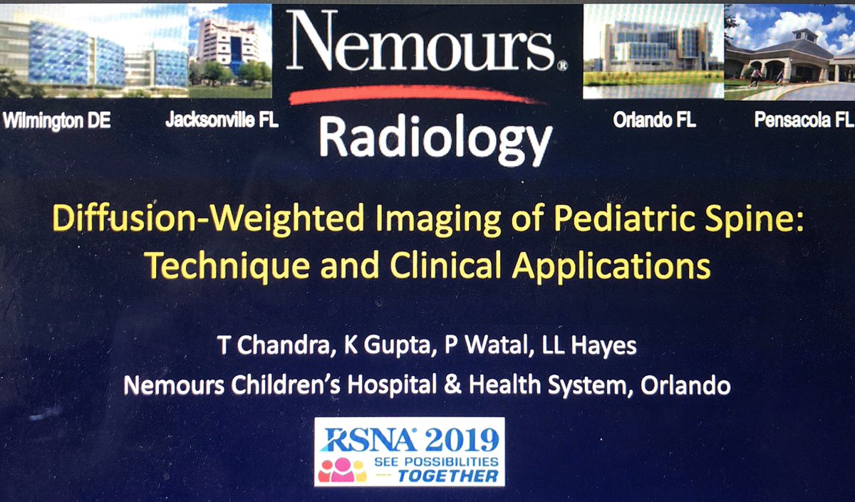 Nemours Radiology (@nemoursrads) on Twitter photo Special Congrats to <a href="/NemoursRads/">Nemours Radiology</a> #PediNeuroRad faculty Drs. Tushar Chandra (<a href="/Tushar10467/">Tushar chandra</a>), Pankaj Watal & Laura Hayes (<a href="/laura1127md/">Laura Hayes</a>) whose poster on DWI imaging of the #pediatric spine was 1 of only 3 #PedsRad posters to be get cum laude status @ #RSNA19! Special Congrats to <a href="/NemoursRads/">Nemours Radiology</a> #PediNeuroRad faculty Drs. Tushar Chandra (<a href="/Tushar10467/">Tushar chandra</a>), Pankaj Watal & Laura Hayes (<a href="/laura1127md/">Laura Hayes</a>) whose poster on DWI imaging of the #pediatric spine was 1 of only 3 #PedsRad posters to be get cum laude status @ #RSNA19!