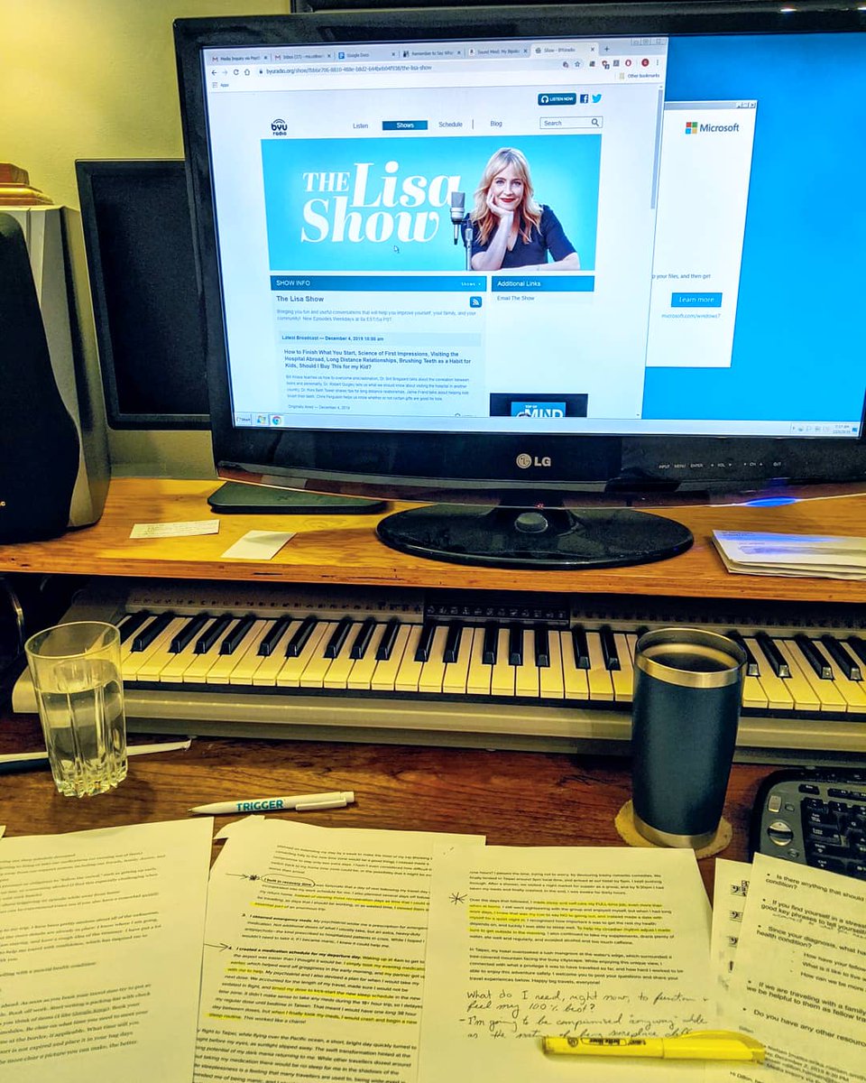 celloerika's tweet photo. All set with coffee ☕ and notes yesterday 8AM for a live radio interview ✨📘✨ @lisavclarkshow @byuradio talking about #travelling with a #mentalhealthcondition, based on my @PsychToday article 💙 https://t.co/2Vv3hHAGxt #soundmind #mentalhealth #cellistartistwriter https://t.co/37n7LFNxO2