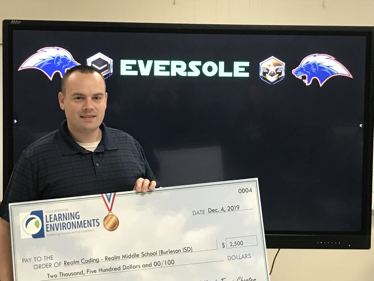 JCalvinEDU1's tweet photo. Congratulations to Mr. Eversole for winning an Impact award grant for additional technology resources for our coding labs!  We’re so grateful for his investment of time and proud that the committee saw the benefit for our ⁦@REALM_BISD⁩ Ss!  #REALMRocks https://t.co/3NKVgpMlBG