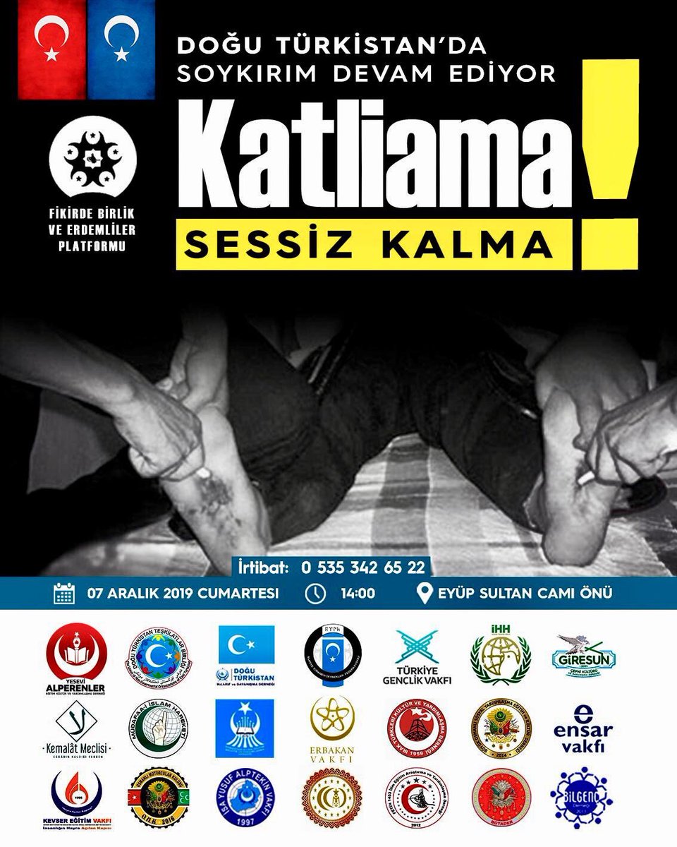 Cumartesi (Yarın) saat 14.00 da 
Doğu Türkistan için
Eyupsultan cami meydanındayız.