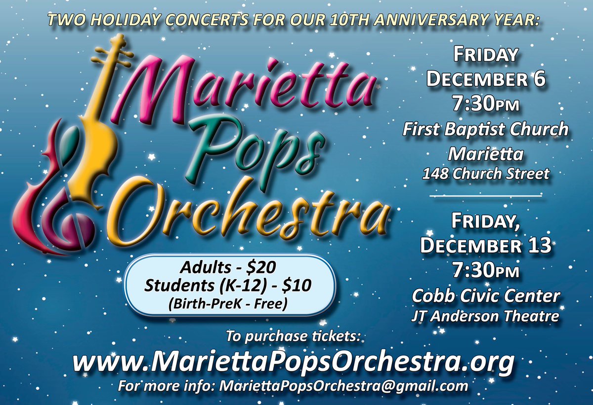 MariettaPops's tweet photo. Are you hanging around the #MariettaSquare tonight? Come on over to #FirstBaptistChurch for the @MariettaPops Christmas concert at 7:30 pm. Tickets at the door-details in the photo. https://t.co/UphHOnBOF7