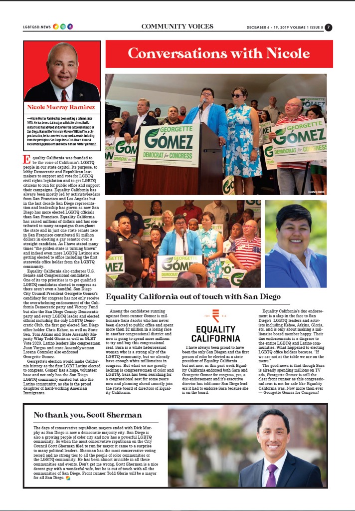 Nmrsd2's tweet photo. My column in LGBTQ SAN DIEGO COUNTY NEWS.....how EQUALITY CALIFORNIA insulted and slap the face of every elected San Diego LGBT elected official ,orgazinations and leaders🌈 https://t.co/Cxcypqy0Ee