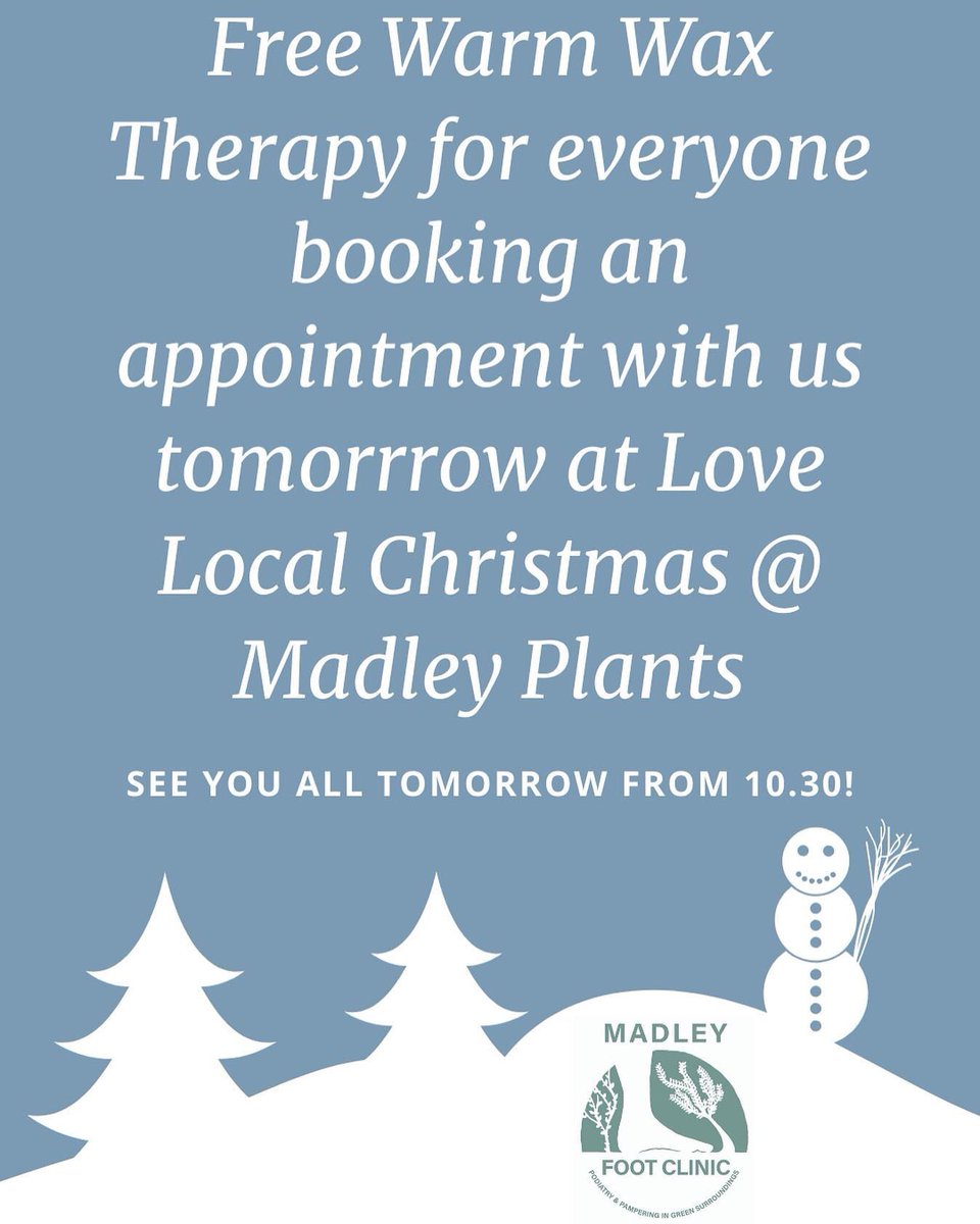 Infinite Podiatry & Physio (@infinite_podphy) on Twitter photo Fancy a free pampering treat in the new year? Come and see us at Madley Plants on Saturday, book in for an appointment at our new clinic and get the added bonus of a free warm wax therapy treatment, usually costing up to £43!
#Herefordshire
#Hereford
<a href="/madleyplants/">Madley Plants</a> Fancy a free pampering treat in the new year? Come and see us at Madley Plants on Saturday, book in for an appointment at our new clinic and get the added bonus of a free warm wax therapy treatment, usually costing up to £43!
#Herefordshire
#Hereford
<a href="/madleyplants/">Madley Plants</a>