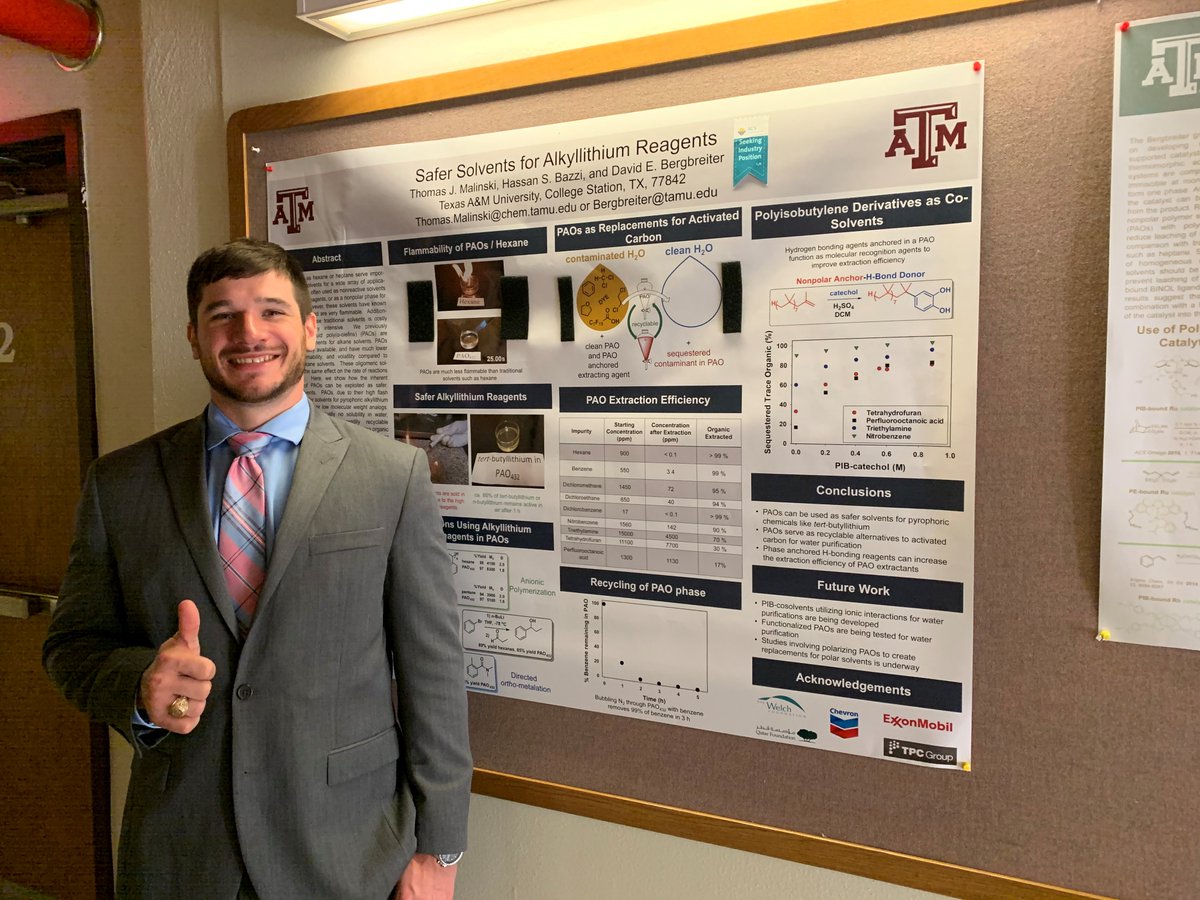 BergbreiterLab's tweet photo. Congratulations to our own Tom Malinski, completing his final examination!  WHOOP! #thesis #defense #PhD #chemistry @TAMUScience @TAMUChemistry https://t.co/AjErvBwQ5U