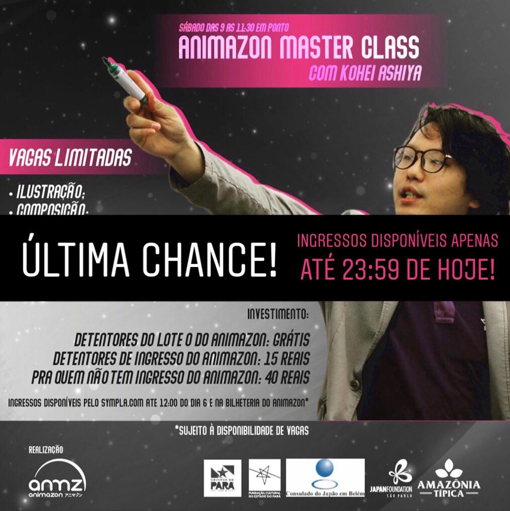animazon's tweet photo. Então, se você ainda tem interesse na Animazon Master Class você tem até às 23hrs e 50min de HOJE para comprar pelo sympla!
Link: https://t.co/UqhXdd0xPh
Pois amanhã não venderemos passes Master Class em nossa bilheteria!
Corram!
#Animazon #Animazon2019 https://t.co/zR4Ey4HpTN
