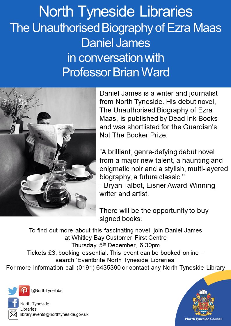 North Tyneside Libraries (@northtynelibs) on Twitter photo Massive thanks to <a href="/danjameswriter/">Daniel James</a> author of #TheUnauthorisedBiograhpyof EzraMaas & <a href="/BrianWard222/">Brian Ward</a> for such an enlightening & entertaining talk last night. A big thank you to @bodahome for kindly providing delicious treats & our thanks to the audience for braving the elements! Massive thanks to <a href="/danjameswriter/">Daniel James</a> author of #TheUnauthorisedBiograhpyof EzraMaas & <a href="/BrianWard222/">Brian Ward</a> for such an enlightening & entertaining talk last night. A big thank you to @bodahome for kindly providing delicious treats & our thanks to the audience for braving the elements!