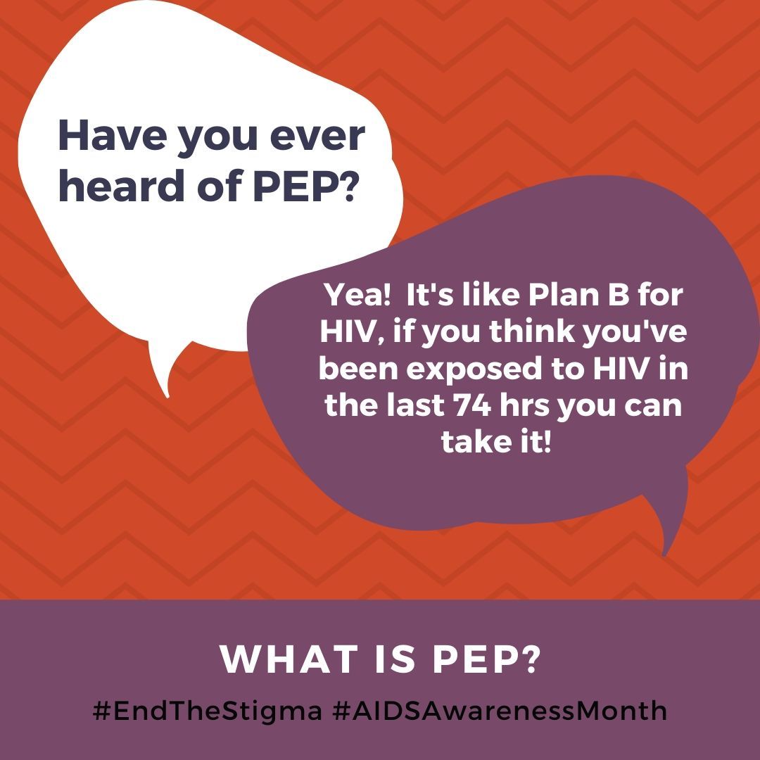 kir_together's tweet photo. Think you may have been exposed to HIV in the last 72 hours? You can take PEP (post-exposure prophylaxis) to greatly decrease the chances of getting HIV. Find a clinic at https://t.co/dWeW9FjHPz. Learn more https://t.co/iuSeYqPTAj
#AIDSAwarenessMonth #GreaterThanAIDS #PEP https://t.co/OJvotROdhr