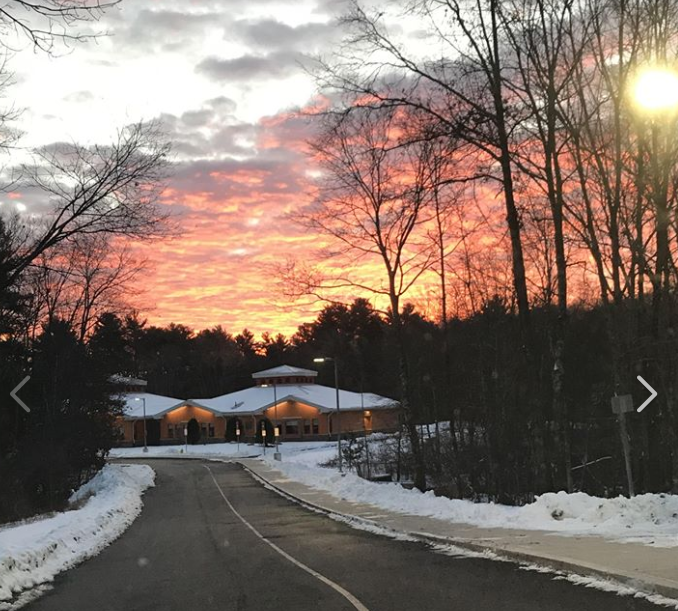 PrincipalKim's tweet photo. Beautiful sunrise over our beautiful school @DedhamECEC on Friday morning!! #endofweekbeauty #drivewayview #wintersky https://t.co/4qwzhr2reL