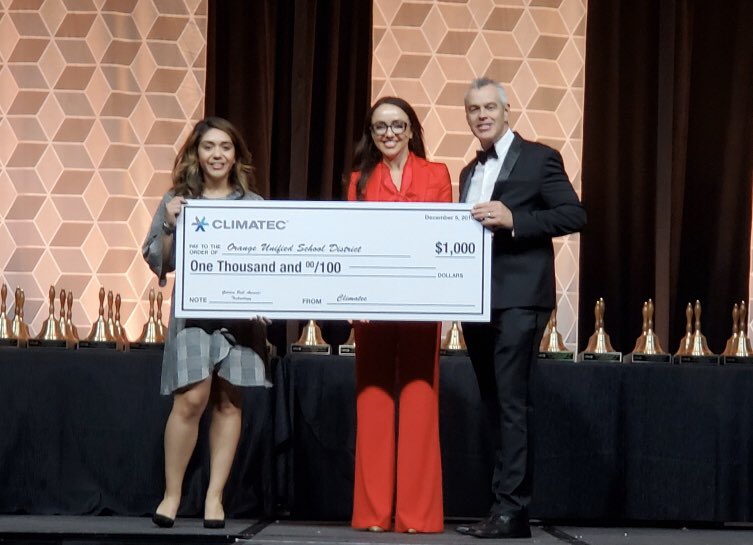 Dr_John_Albert's tweet photo. Humbled that @iInspire_CA received our 2nd 🔔 award from @CSBA_Now last night for our work with #coding and #drones 🚁 Thanks Climatec for the generous sponsorship and the @OrangeUnifiedCA team for your support! 🏆🎉🎊#Appledistinguishedschools #ADE2019 #OUSDDrones https://t.co/cZODgcGZc6