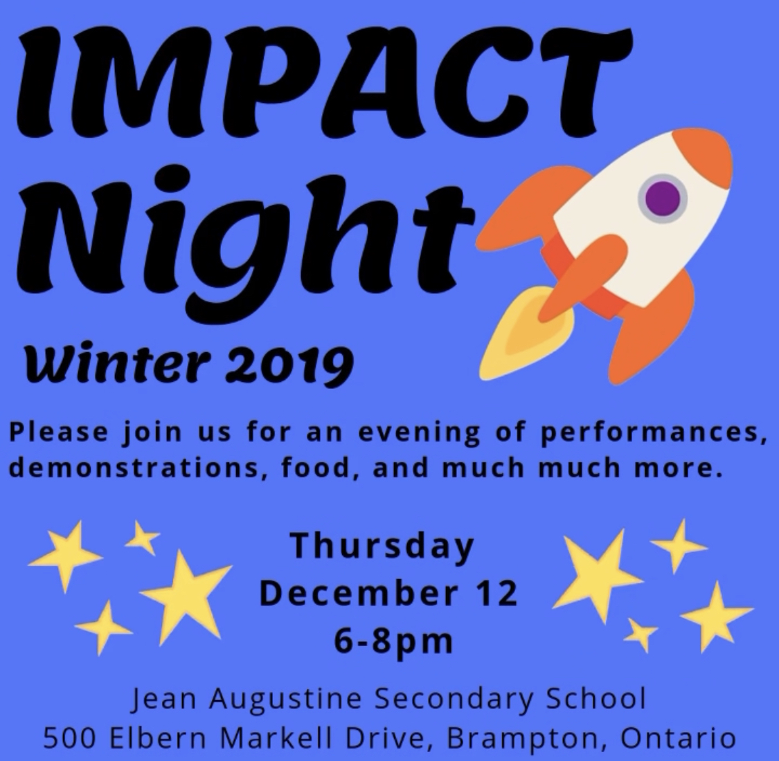 Join us next Thursday for our Winter 2019 IMPACT Night! There will be live performances and demonstrations, student displays, informative talks, and documentary films. #jasslearns #shareyourlearning #whatwillyoubesharing