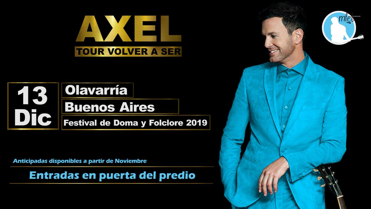 LeandroPerez87's tweet photo. AXEL en #Olavarría 🎶
Éste 13/12 Buenos Aires podrá disfrutar del show de @AxelOficial en el marco del Festival de Doma y Folclore edición 2019.
#VolverASer #TourVolverASer #Axel https://t.co/StAHPPRWSu