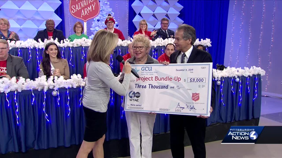 WTAE's tweet photo. Thank you to the Goodness of Community (GCU) for the generous $3,000 donation to Project Bundle Up! #bundlethemup @sperrineWTAE https://t.co/9W3OGmGVNF