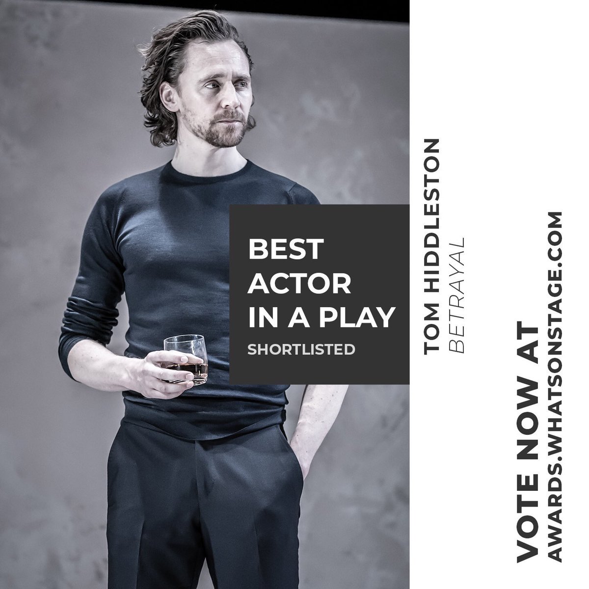 betrayalbwy's tweet photo. We are so proud to be shortlisted for the @WhatsOnStage Awards, and now we need your help! Vote for @twhiddleston, @ZaweAshton, #CharlieCox, and #Betrayal for best revival online at https://t.co/cdJckUd4sU! Thank you so much, in advance for your support. 🖤 https://t.co/Twa6sDtNGy