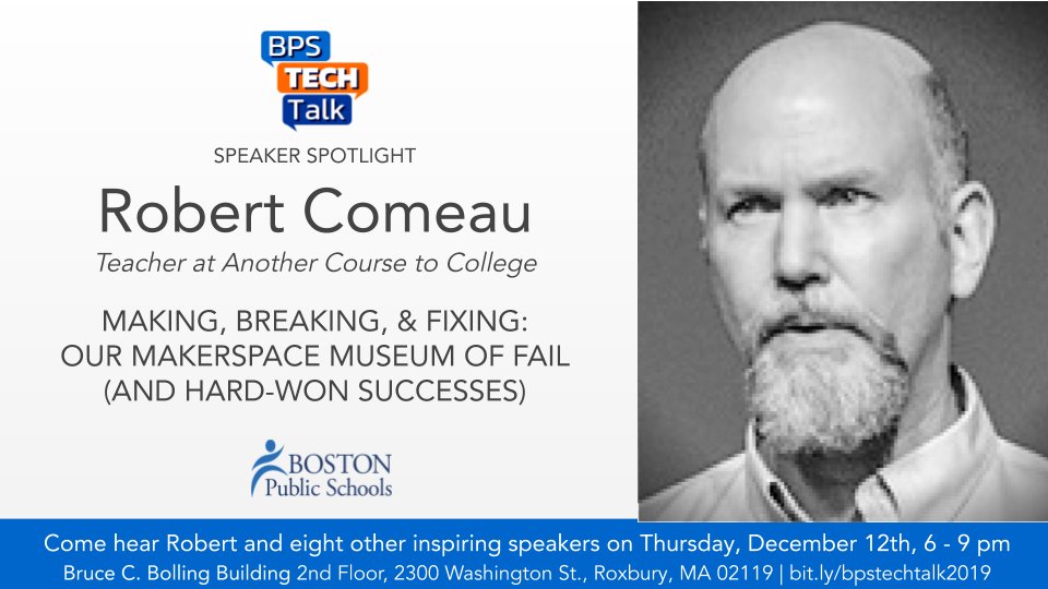 BPS Technology (@bpstechnology) on Twitter photo What can you do with one 3D printer? Come hear #AnotherCourseToCollege teacher Robert Comeau’s #BPSTechTalk on his experiences building a “successful” makerspace museum of “fail.” bit.ly/bpscoders <a href="/BostonSchools/">BostonPublicSchools</a> <a href="/BPSTechnology/">BPS Technology</a> #BPScoders #BPSProud What can you do with one 3D printer? Come hear #AnotherCourseToCollege teacher Robert Comeau’s #BPSTechTalk on his experiences building a “successful” makerspace museum of “fail.” bit.ly/bpscoders <a href="/BostonSchools/">BostonPublicSchools</a> <a href="/BPSTechnology/">BPS Technology</a> #BPScoders #BPSProud