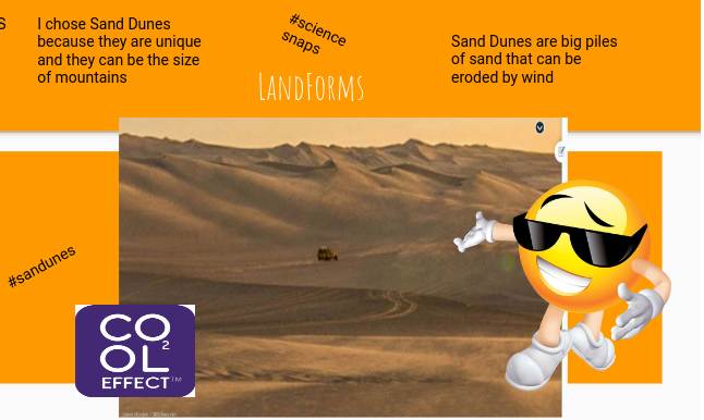 ChristyHuse's tweet photo. My homeroom created #sciencesnaps to show their learning about landforms after our virtual field trip! @twehowl #twehowl @TaraMartinEDU #earthscience #dragonflysquad https://t.co/mveKJbsxj4