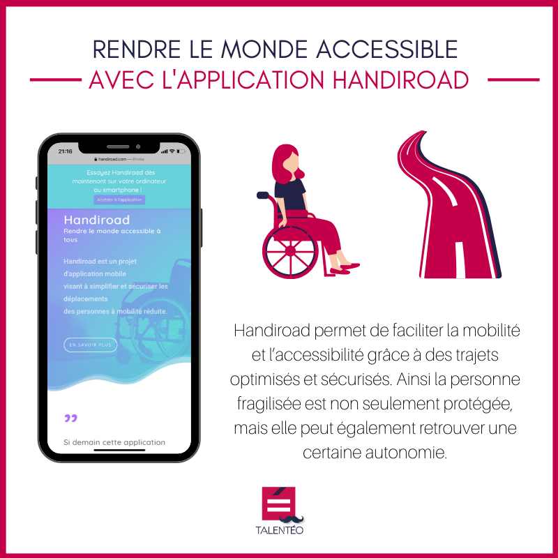 Talenteo's tweet photo. 👉🏼 L'application #Handiroad permet de faciliter la #mobilité et l’accessibilité des personnes en situation de #handicap grâce à des trajets optimisés et sécurisé.
Un excellent projet ! 
#HcommeHumain https://t.co/t02J1NT7P3