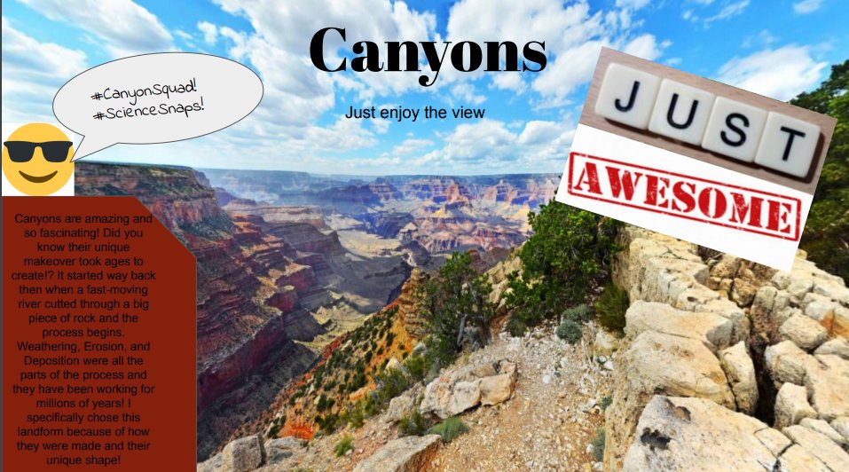 ChristyHuse's tweet photo. Mrs. Artley's homeroom created #sciencesnaps to show their learning about landforms after our virtual field trip!
@twehowl #twehowl @TaraMartinEDU #earthscience https://t.co/8XcBoPvEcJ