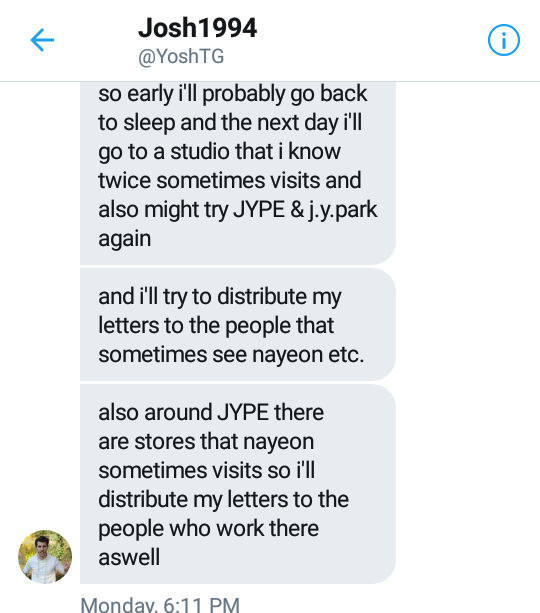 TWICExONCES's tweet photo. 🚨URGENTE - RT POR FAVOR🚨
El stalker de Nayeon planea volver a Corea la 2da semana de diciembre. Enviar estos screenshot a fan@jype.com, esta persona esta enferma y dice que quiere tener hijos con ella y planea buscarla. Enviar urgente estas capturas. @jypnation https://t.co/X2aCtpJtam