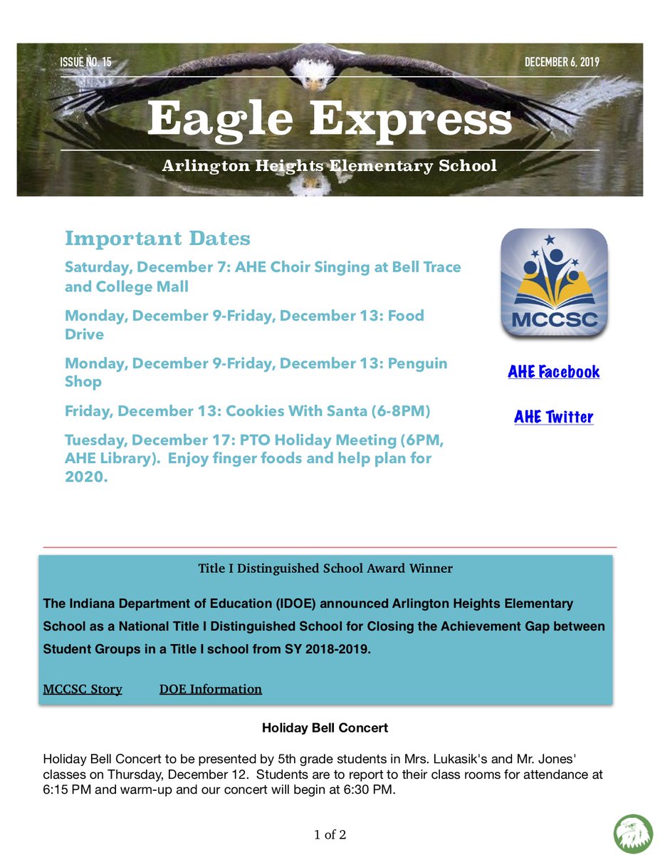 AHEeagles's tweet photo. Eagle Express - Issue No. 15 - December 6, 2019: 
https://t.co/9XQjOYtZFM https://t.co/HbaTnJDqzL