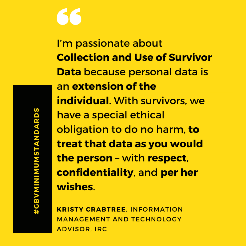 GBVResponders's tweet photo. #16DaysIsNotEnough to #endGBV, but with the NEW #GBVMinimumStandards, we have a chance!
@kristycrabtree is passionate about Standard 14 - Collection and Use of Survivor Data.
Learn about all the Standards here: https://t.co/PgNEzLLFGl #16days https://t.co/Uk7rRZ6V5P