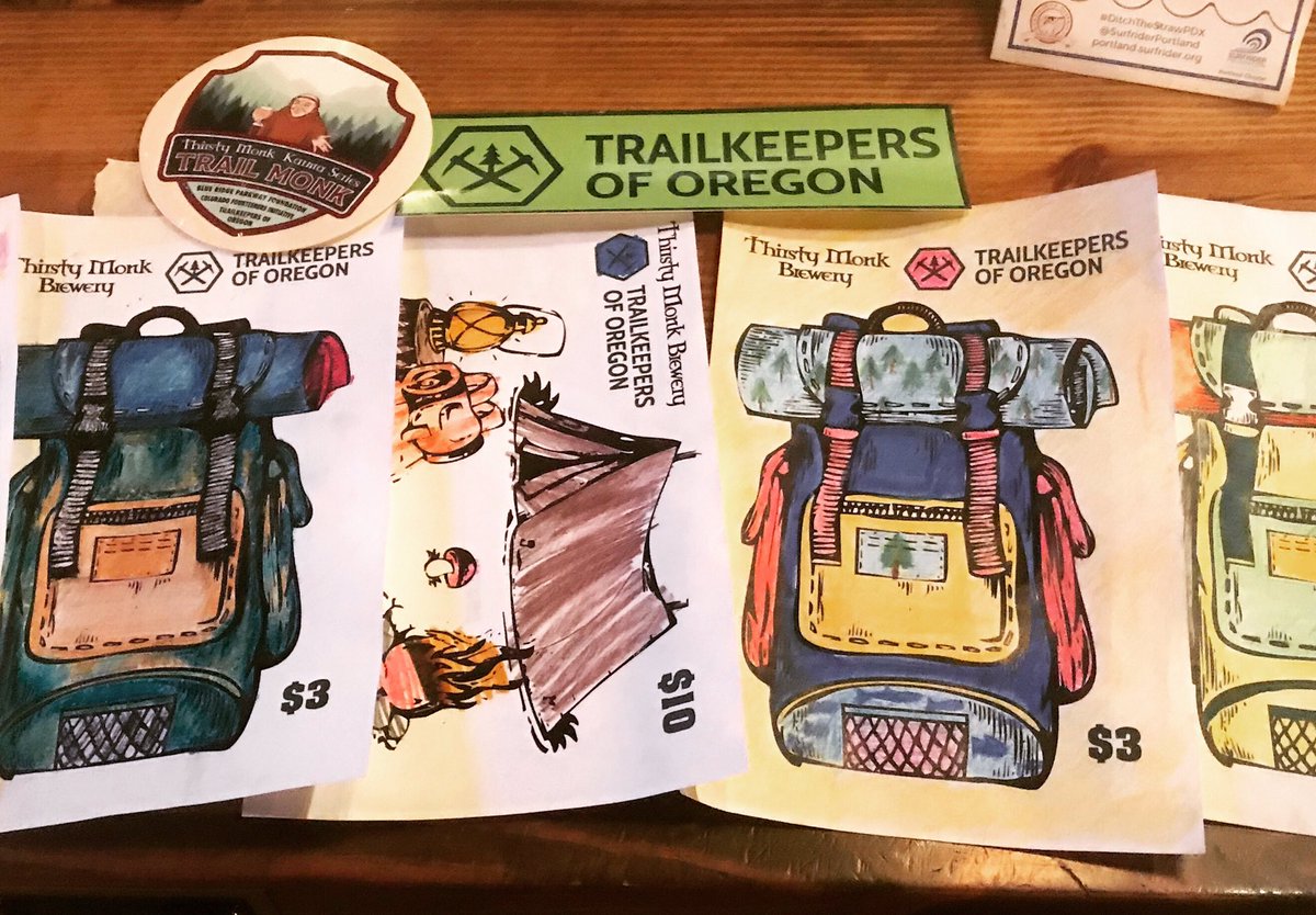 Thanks to all our Trail Monk Karma Beer artists for contributing to a great cause @trailkeepersoforegon &amp; for some cool backpacks! Congrats to our winners of a fine @diamondbrandgear backpack &amp; cool <a href="/rei/">REI</a> goodies. 
#monkbeer 
#givingback
#beerkarma #karmabeer