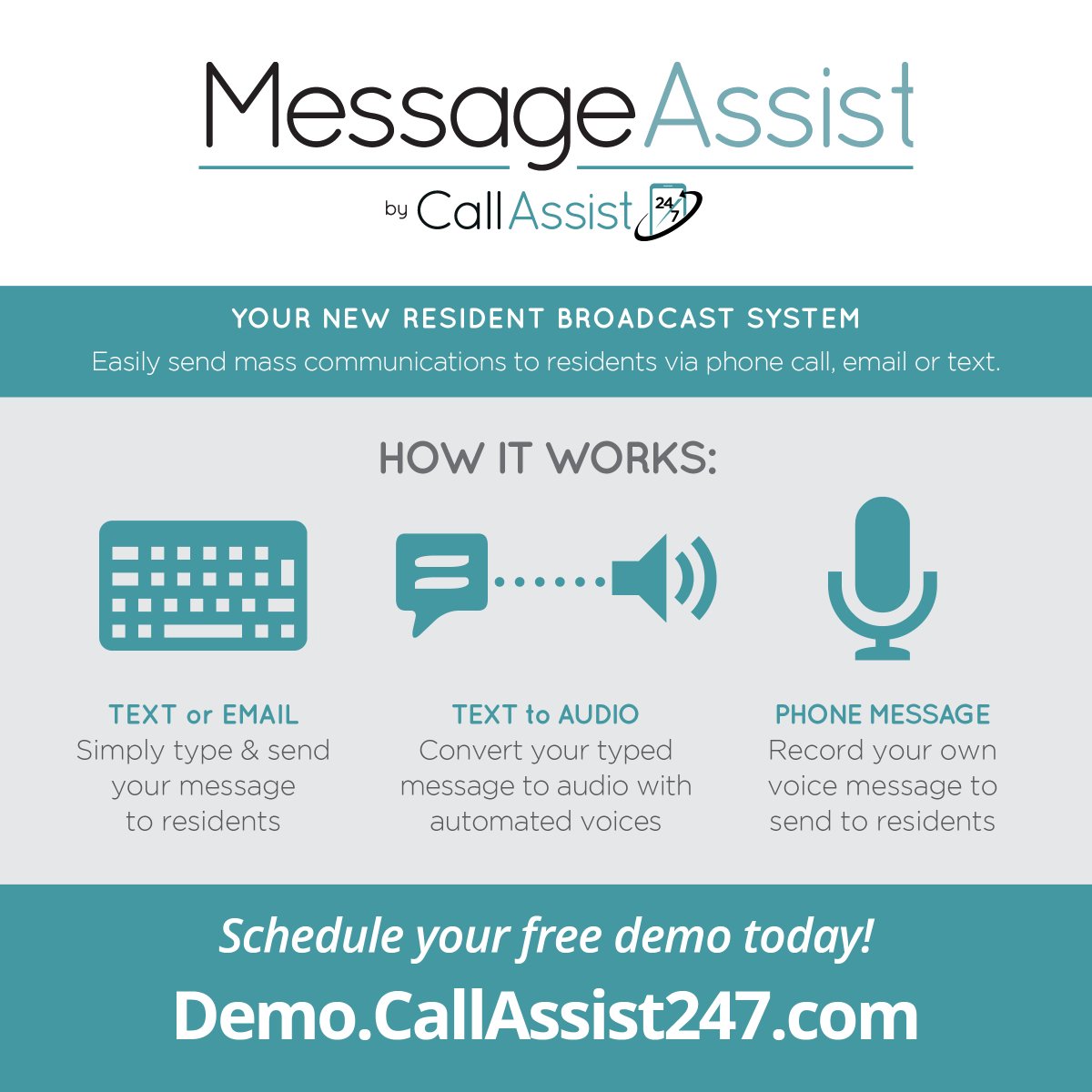 #callassist247 introduces Message Assist. Send mass messages to your apartment community residents in a flash!