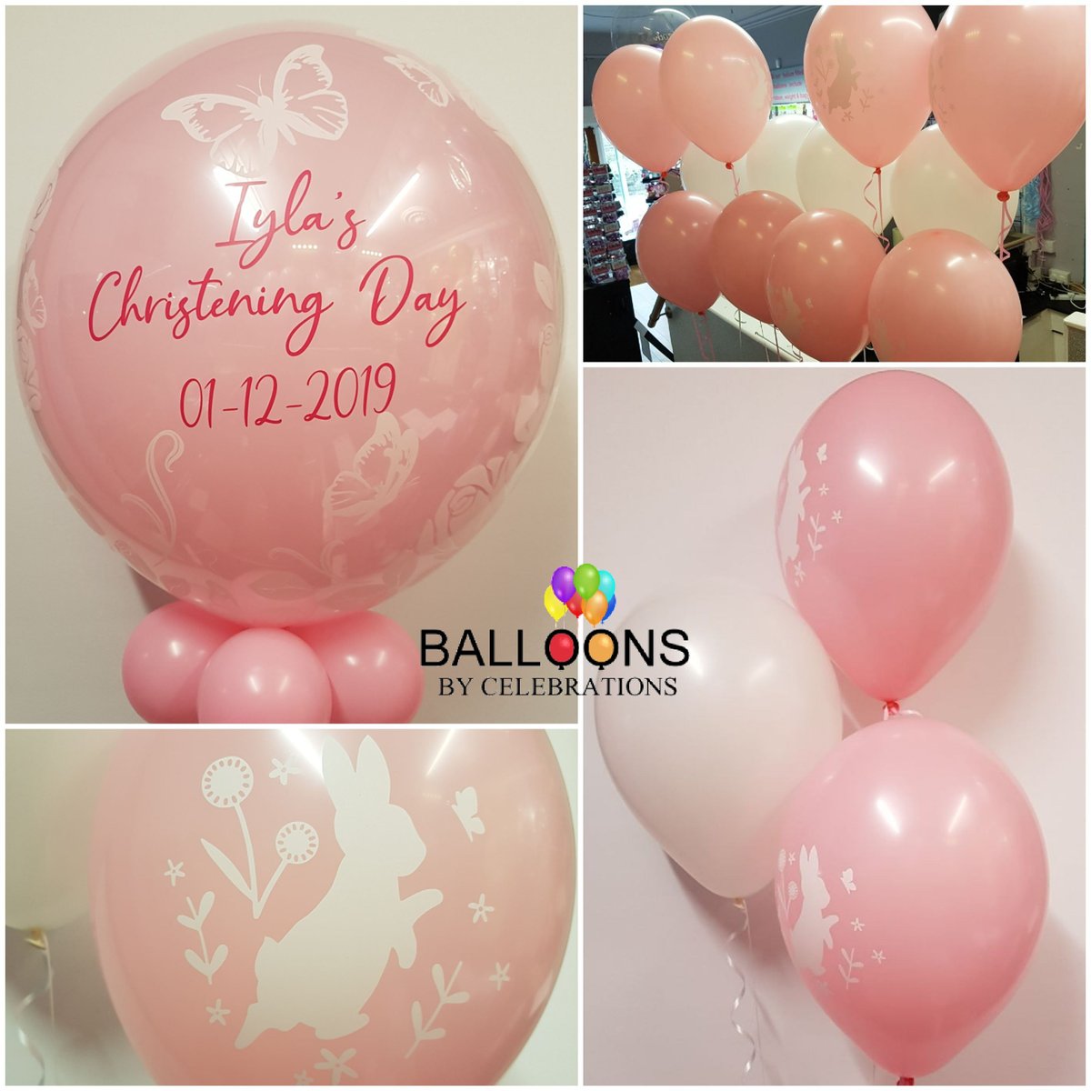 Here's some of last weeks Christening balloons we made for Iyla's big day including this beautiful 24' personalised bubble balloon.

#christeningideas #buxtonballoons #balloonsbuxton #buxtonpartyshop #partyshopbuxton  #celebrationsbuxton #balloonsbycelebrations