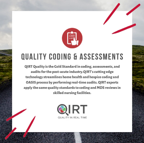 QIRTClinical's tweet photo. Why choose QIRT for all your coding and OASIS needs?
QIRT's cutting edge technology streamlines home health and hospice coding and OASIS process by performing real-time audits. #QIRT experts apply the same quality standards to coding and MDS reviews in skilled nursing facilities. https://t.co/FVUARp9TYb