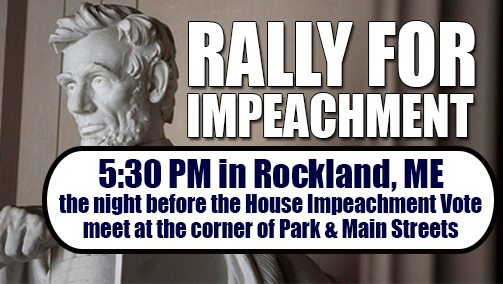 mcm_ind's tweet photo. The night before a House vote to impeach Donald Trump, we'll gather in Rockland (corner of Park & Main Streets) at 5:30 PM. Bring a candle to shine your light. Sign up here for a reminder call when it's time: https://t.co/sLIeAzW90l #MainersForImpeachment #mepolitics https://t.co/rfFpB3HESK