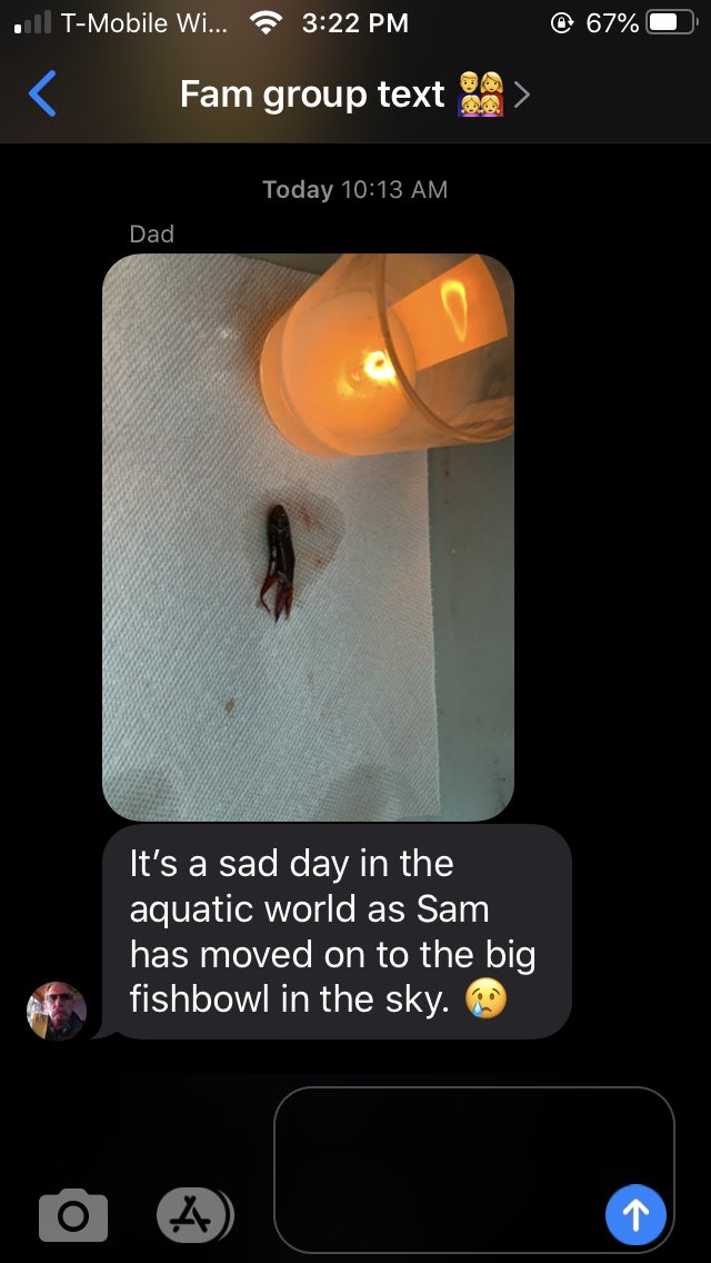 dylanjbarth's tweet photo. My dad had a vigil for his deceased fish https://t.co/AK9jWPpqFr