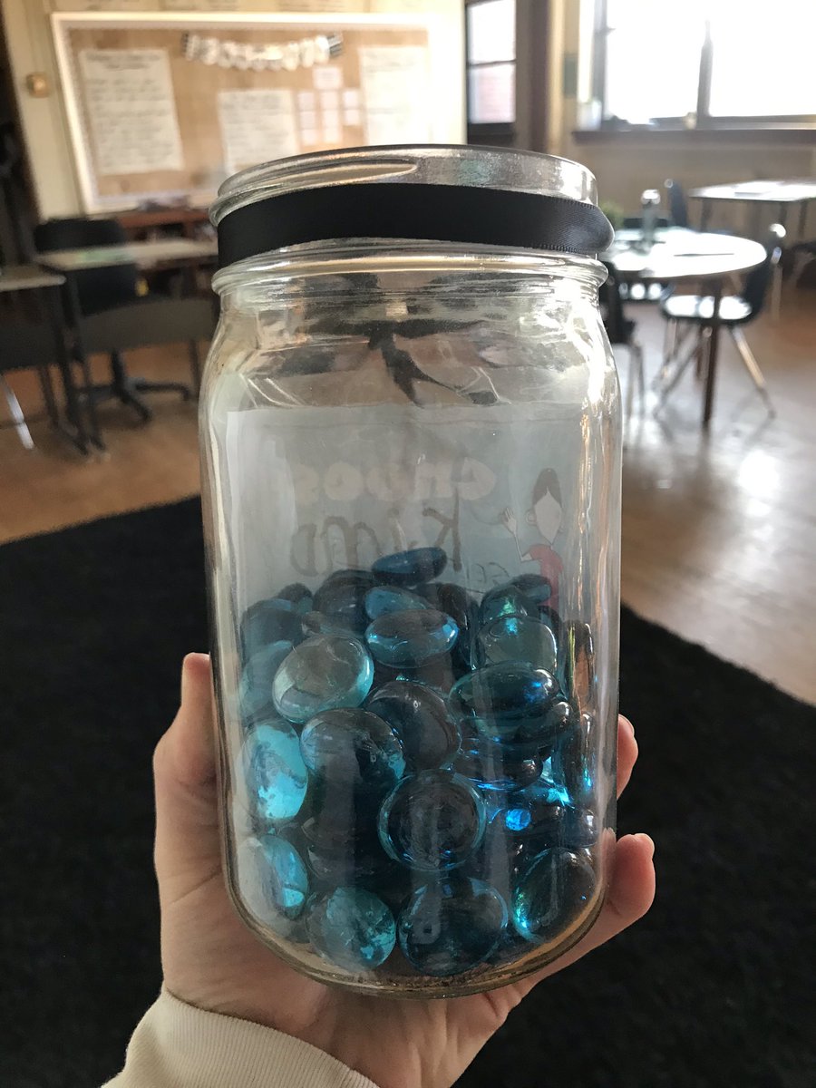 smsagmeister's tweet photo. Here’s our progress so far with being kind in our classroom after one week! Our jar is halfway full and I’ve gotten a few bingos on my personal bingo sheet! There are 3 Ss who blacked out their boards already! #choosekindness #tosaproud @TosaWilson https://t.co/Vp9qS6lR2J