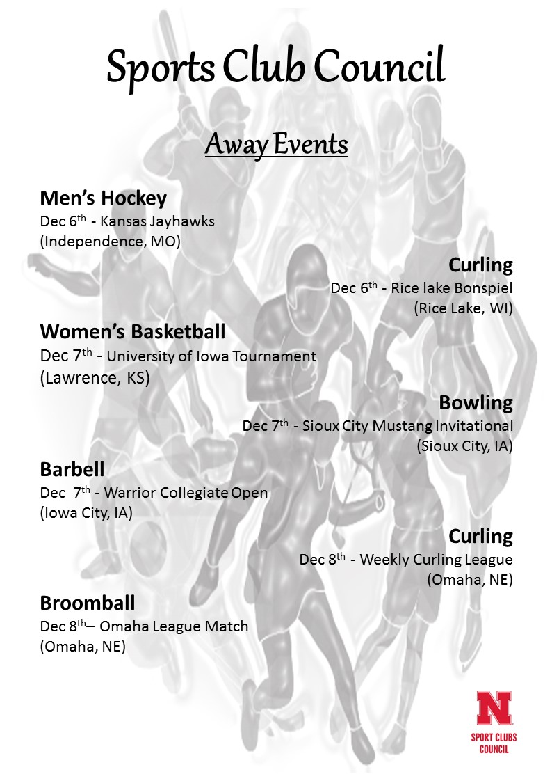 UNLSportClubs's tweet photo. Good luck to our clubs travelling this weekend
@UNLCurling , @HuskerHockey , @nebraskabarbell , @HuskerBroomball , Women's Basketball , @NEBowling 

 GBR!! https://t.co/afwVRxmYdi
