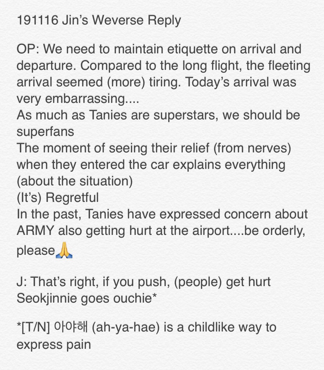 The time Jin told us to not push at airports. Again, he didn’t lash out and chose to be cute instead. A master of speaking in a tone and manner that best befits the situation.