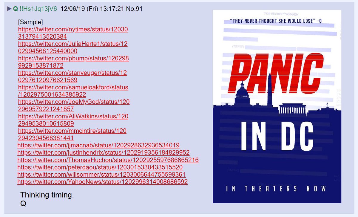 2) Q posted links to twitter accounts that all shared the same article on the same day.Panic in DC?Think TimingQ