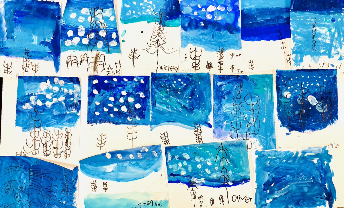 MrsAgee24's tweet photo. We explored color mixing to create a scene with winter colors and bare trees. 💙 
#WeSoar https://t.co/LomJRrwTHY